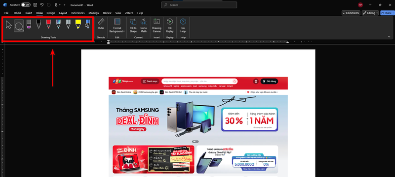 cách bật tắt chế độ Touch Mode trên Word 6