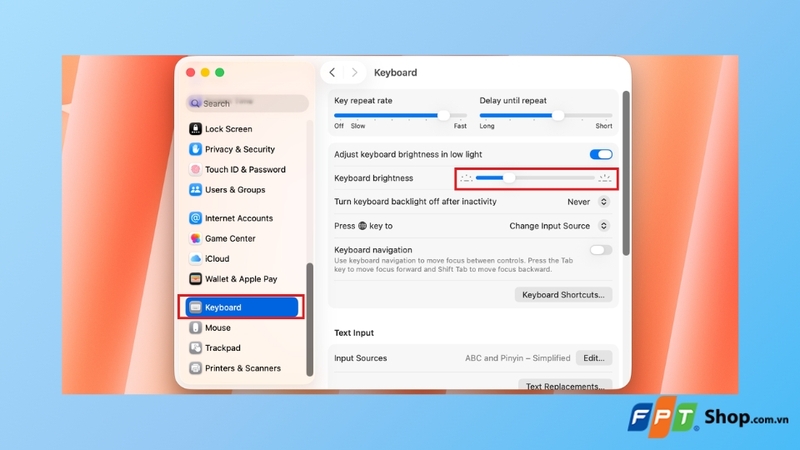 Bật tắt đèn bàn phím trên MacBook bằng System Settings
