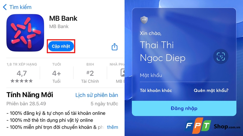 Mở ứng dụng MBBank và đăng nhập