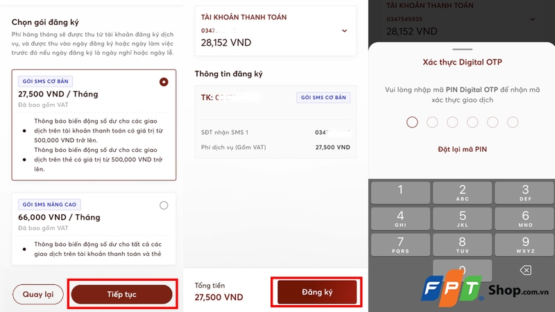 Nhập mã xác thực Digital OTP để hoàn tất