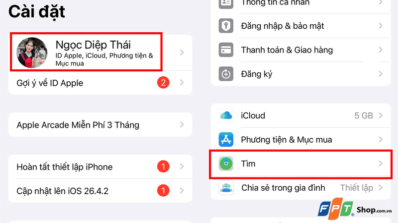 Chọn mục Tìm (Find My)