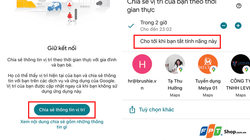 Chọn thời gian và đối tượng cần chia sẻ