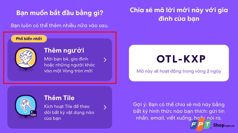 Tạo một "Vòng tròn" (Circle) mới và gửi mã mời