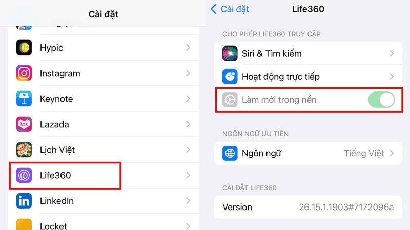 Chọn Làm mới trong nền