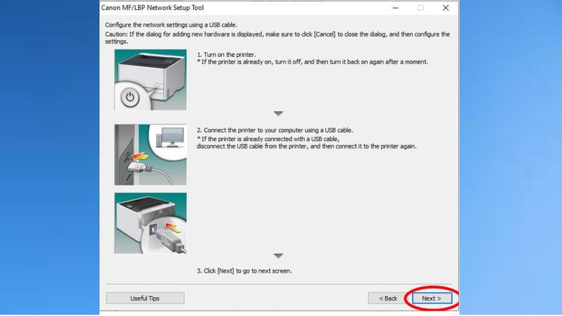Kết nối cáp USB khi cài đặt wifi máy in Canon 6030W