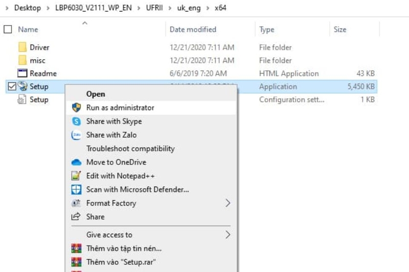 Khởi chạy file và thực hiện cài đặt Driver Setup
