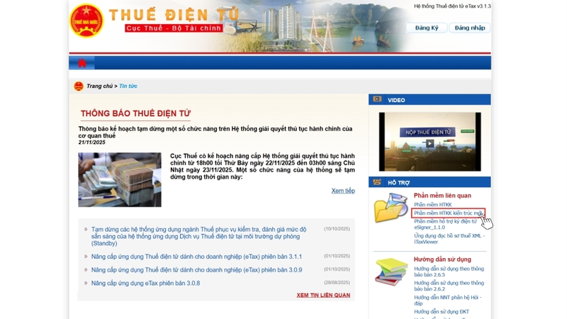 Nhấn vào Phần mềm HTKK kiến trúc mới