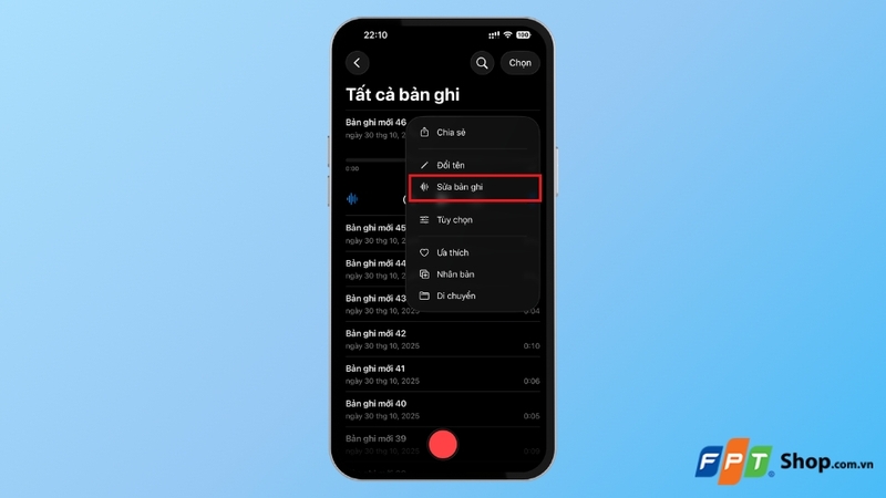 Chọn Sửa bản ghi