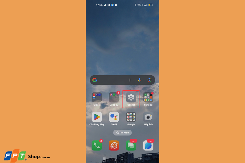 Tìm mục Cài đặt trên màn hình
