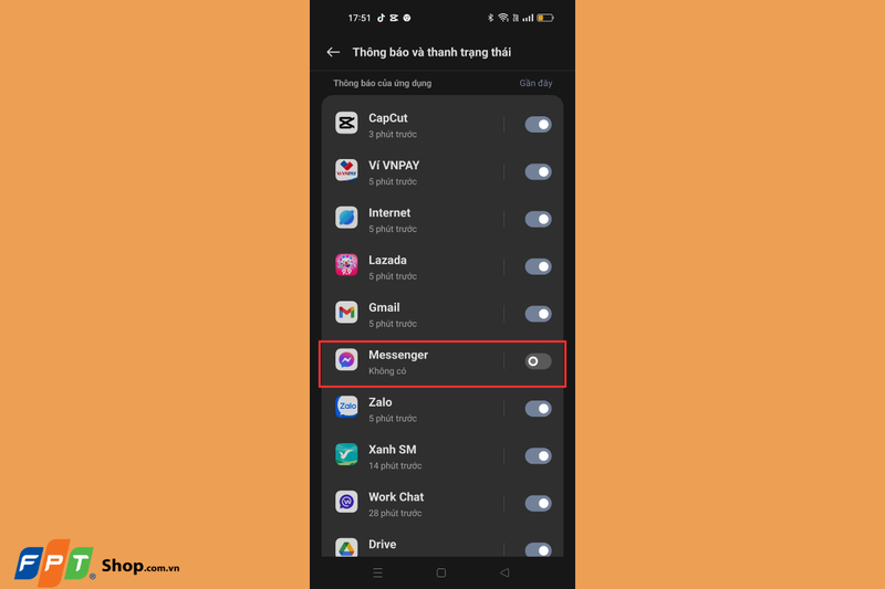 Gạt sang trái để tắt thông báo ứng dụng