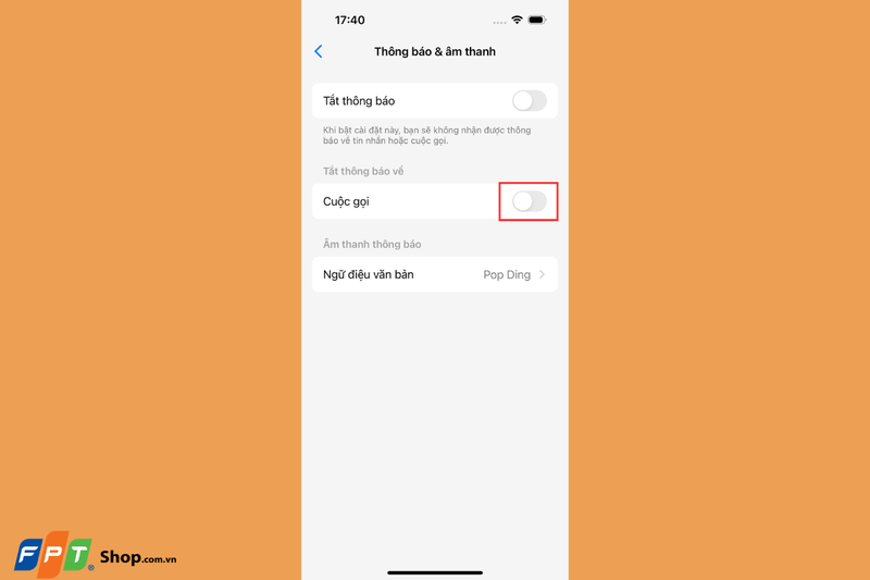 Gạt thanh Cuộc gọi sang bên trái