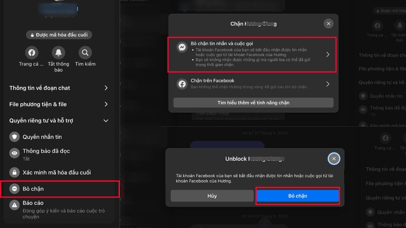 Sau khi xác nhận, Messenger sẽ khôi phục khả năng liên lạc giữa hai bên