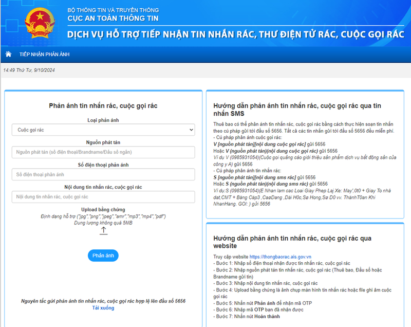 chan tin nhan rac qua vncert