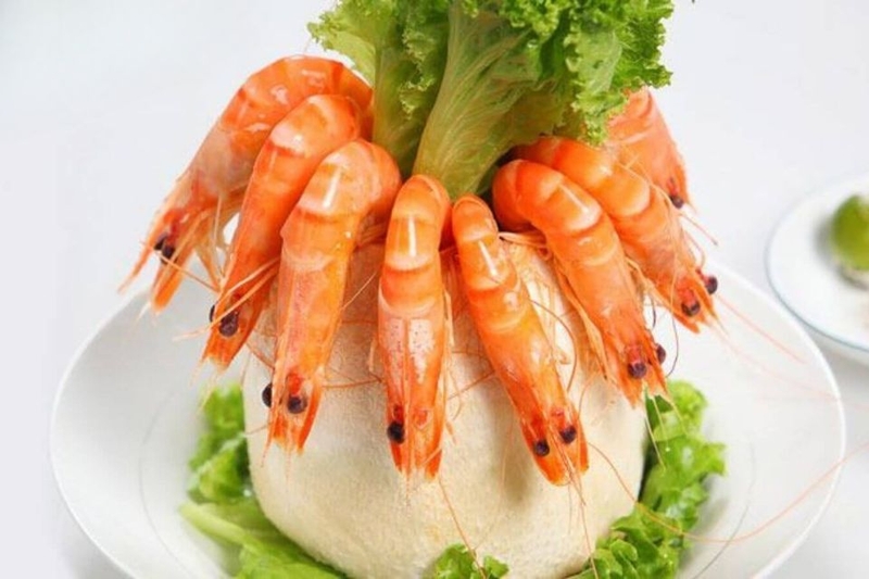 Thành phẩm tôm hấp nước dừa