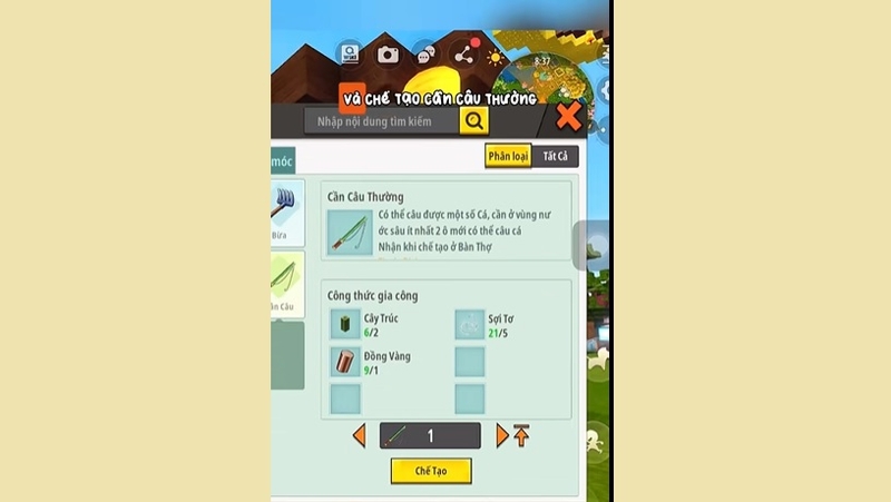 Cách chế tạo cần câu trong Mini World 5