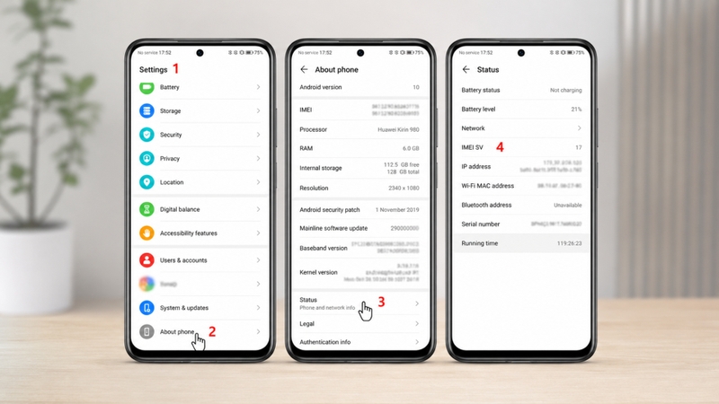 Xem IMEI trong phần cài đặt