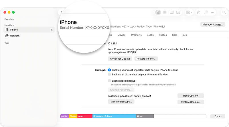 Check IMEI bằng Finder hoặc iTunes
