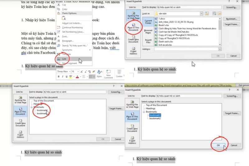 Từ danh sách hiển thị ở khung bên phải, bạn chọn đúng Bookmark vừa tạo