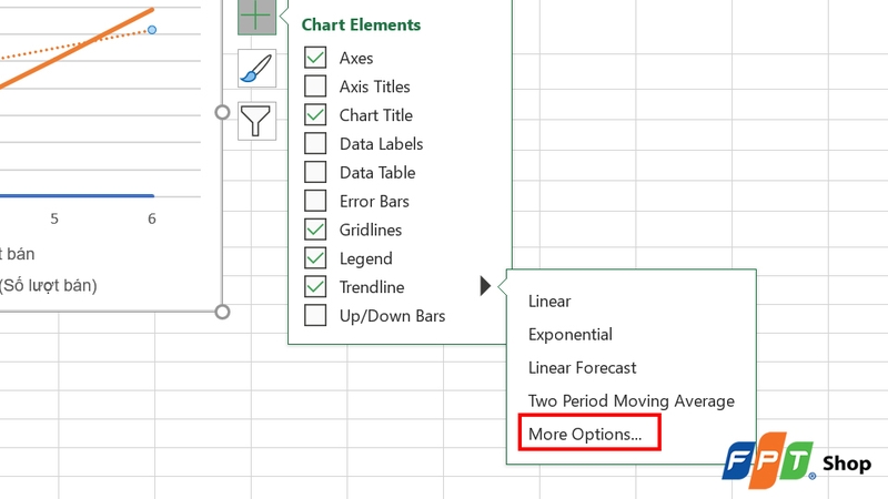 Chọn More Options để tùy chỉnh sâu hơn Trendline