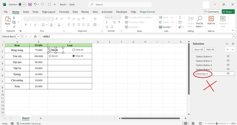 cách chèn và tùy biến nút chọn trong excel hình 11