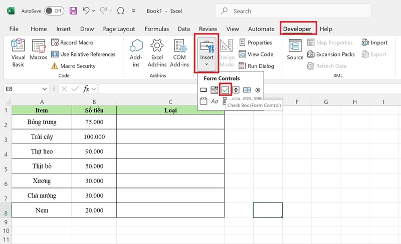 cách chèn và tùy biến nút chọn trong excel hình 5