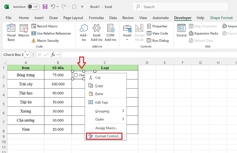 cách chèn và tùy biến nút chọn trong excel hình 7
