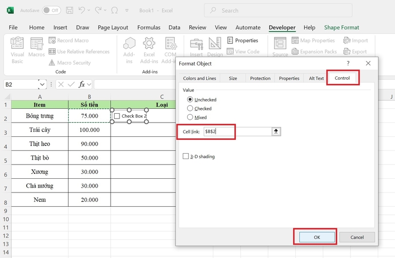 cách chèn và tùy biến nút chọn trong excel hình 8