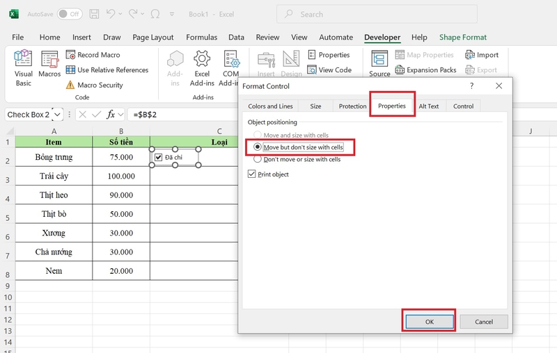 cách chèn và tùy biến nút chọn trong excel hình 9
