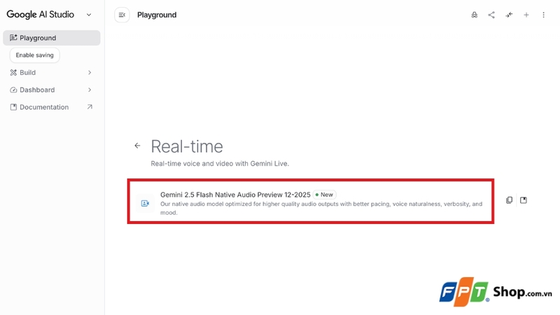 chọn Gemini 2.5 Flash Native Audio Preview