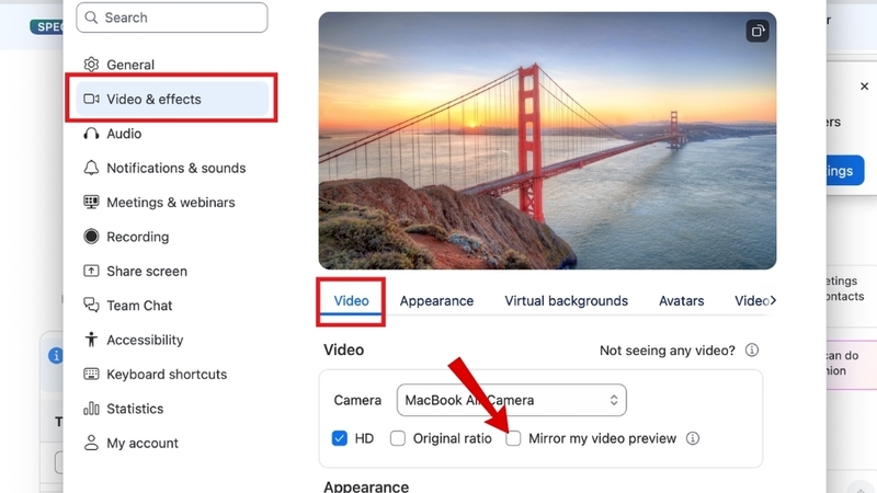 Tắt chế độ Mirror My Video