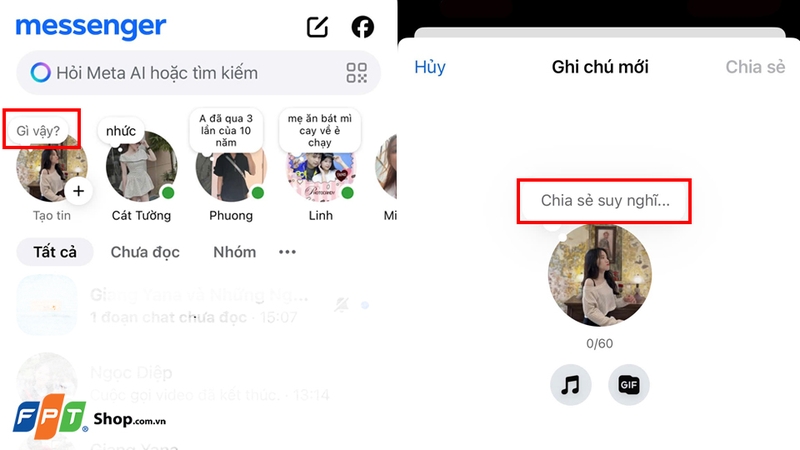 Chọn mục Chia sẻ suy nghĩ để tạo ghi chú mới