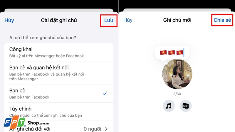 Chọn Chia sẻ để đăng ghi chú với thời gian thiết lập