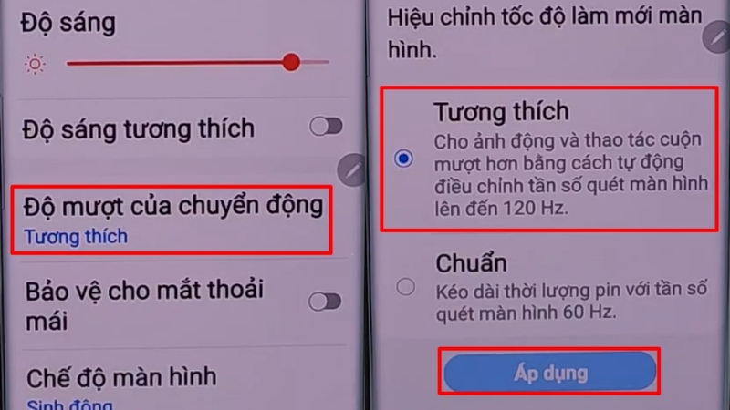 Bật Tương thích cho Độ mượt của chuyển động
