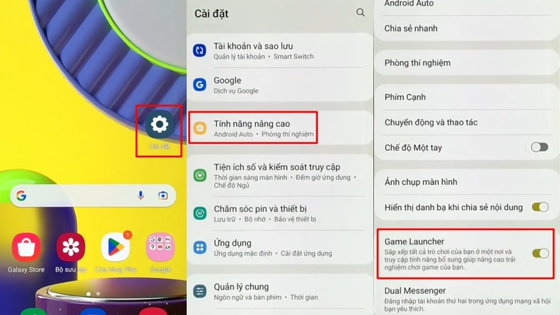 Mở Tính năng nâng cao trong Cài đặt rồi mở Game Launcher