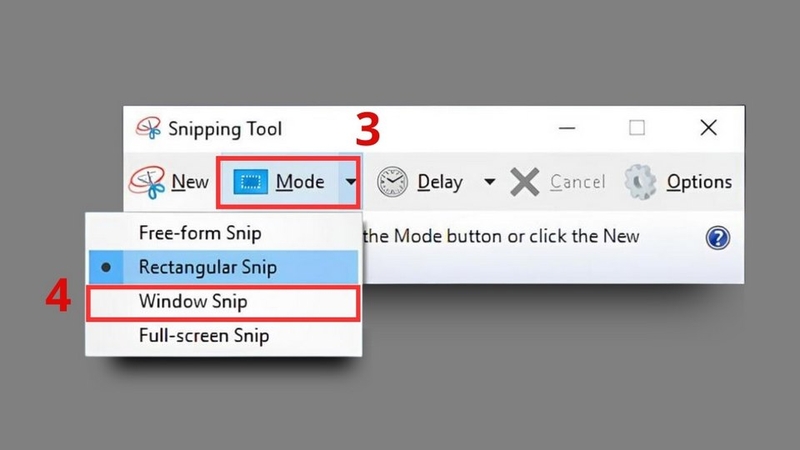 Thực hiện thao tác trên màn hình làm việc của Snipping Tool