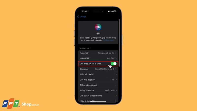 Quay lại giao diện cài đặt Siri và bật mục Cho phép Siri khi bị khóa