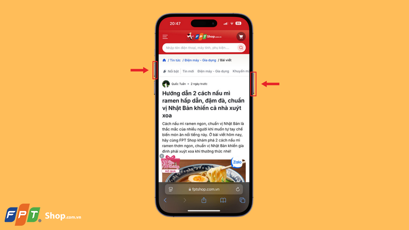 Khi đang đọc trang web ở phần thông tin, bạn nhấn đồng thời nút nguồn và nút tăng âm lượng để chụp toàn bộ màn hình
