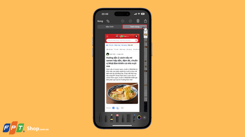 Chọn Toàn trang, sau đó cuộn lên hoặc xuống thanh bên cạnh để xem toàn bộ nội dung trang cần chụp lại