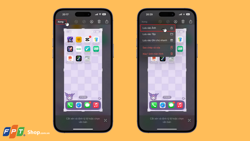 Để lưu lại ảnh chụp màn hình, bạn nhấn nút Xong và chọn Lưu hình ảnh