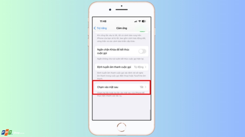 Vào mục Chạm vào mặt sau