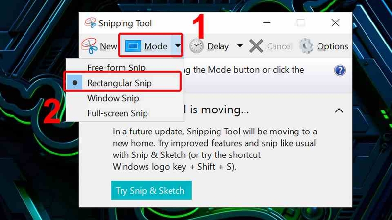 Những tính năng trên Snipping Tool