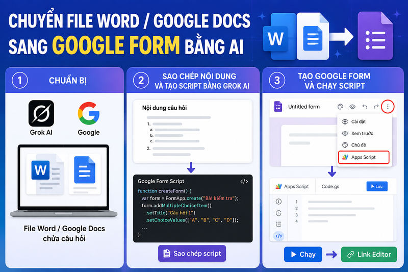 chuyển file Word Google Docs sang Google Form bằng A 1