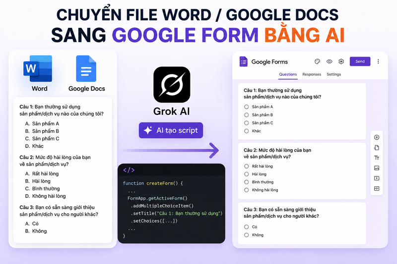 chuyển file Word Google Docs sang Google Form bằng A 3