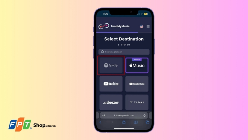 Chọn Spotify làm nền tảng đích