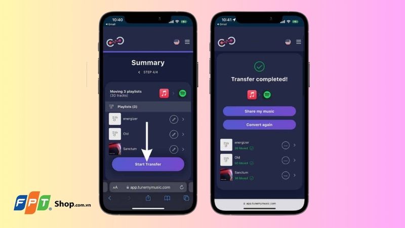 Nhấn Start Transfer để bắt đầu quá trình chuyển đổi