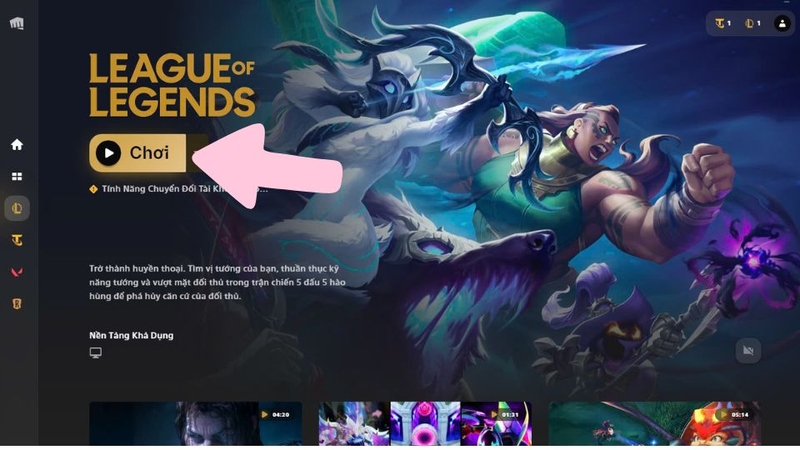 Sau khi đăng nhập thành công, nhấn vào nút “Chơi” để mở game