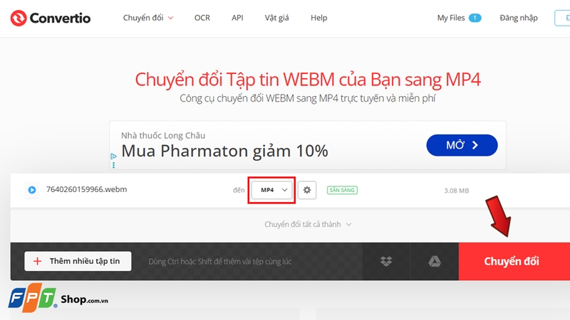 Tải file WebM lên trang web để thực hiện chuyển đổi