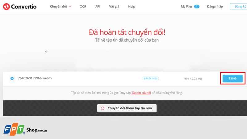 Tải về máy sau khi đã hoàn tất chuyển đổi