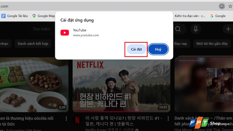 Nhấn nút Cài đặt để chuyển website thành app