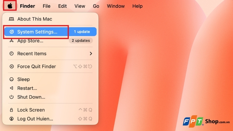 Mở System Settings trên Macbook